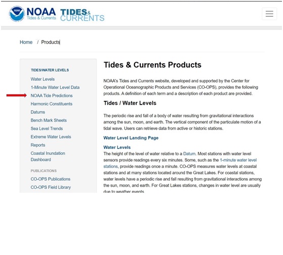 NOAA Tides and Currents Page image